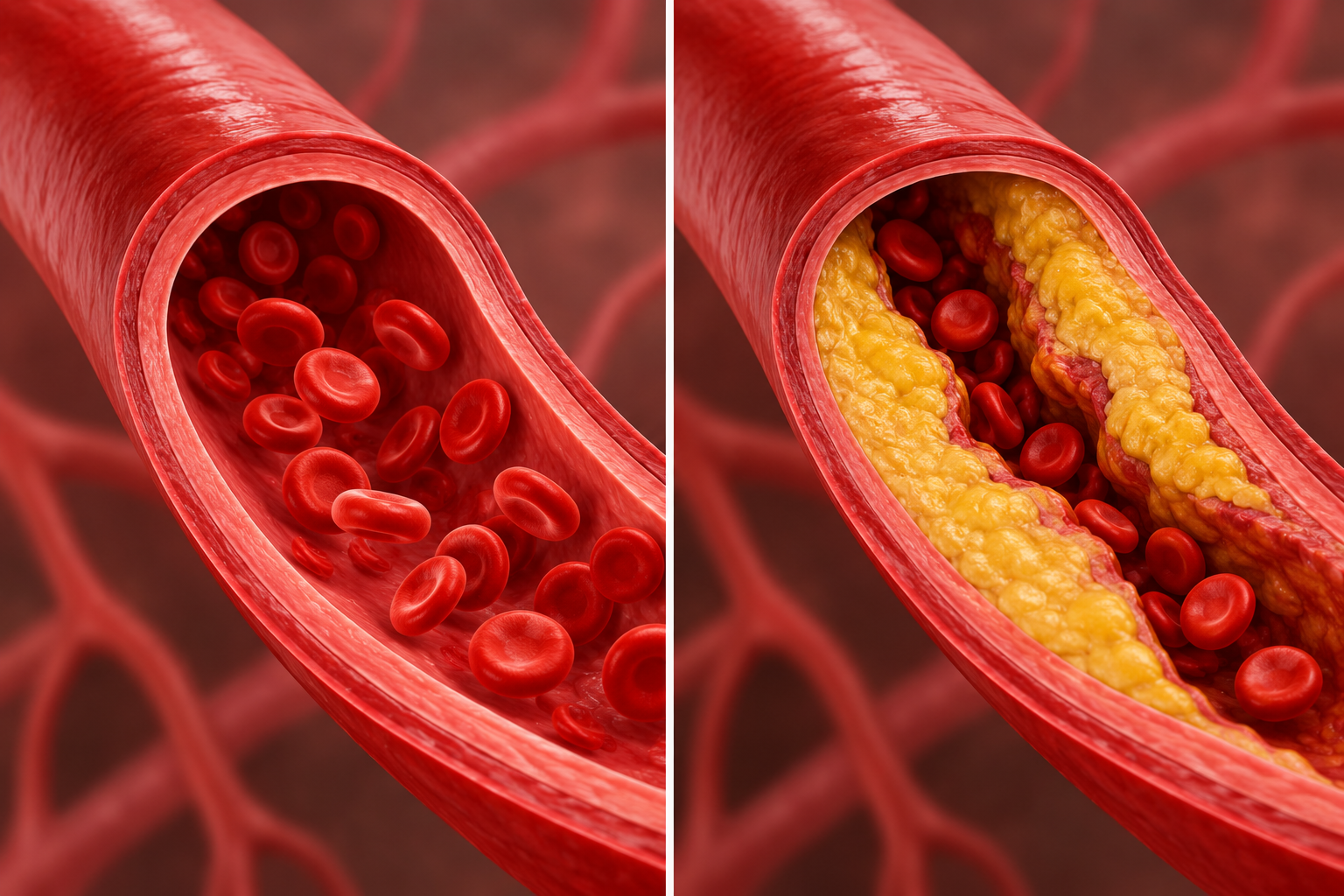 Illustration of healthy vs. stiff blood vessels